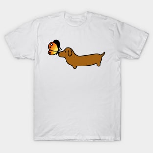 Wiener Dog With A Butterfly T-Shirt